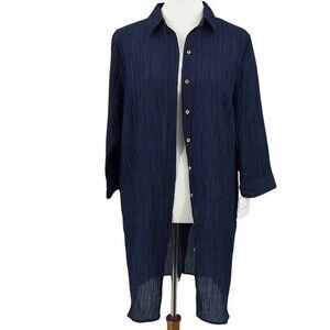 Ellen Tracy Long Blouse Navy Blue Womens sz Large